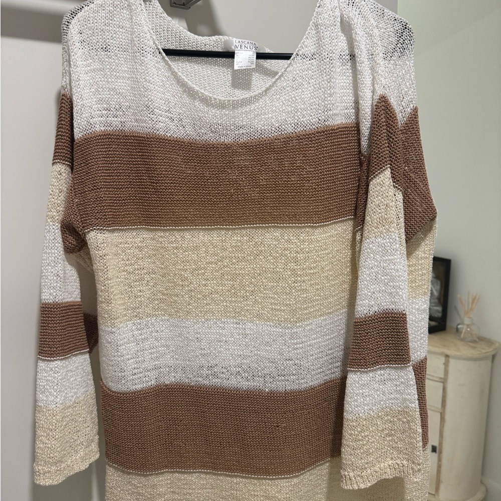 Vince Camuto Women's Striped Sweater - White, Cream, and Brown